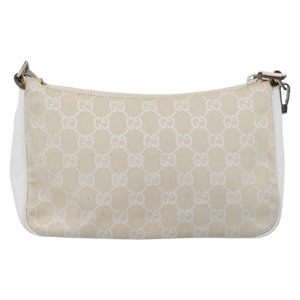 GUCCI Bamboo GG Canvas Hand Bag White Silver 001 3870 Auth 74977