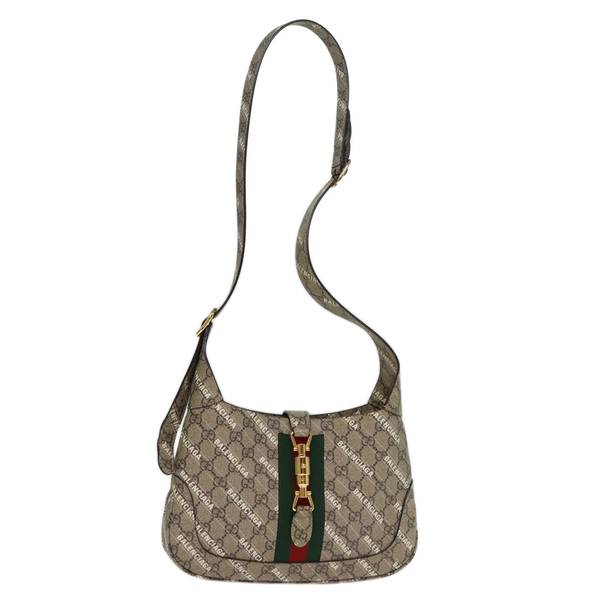 GUCCI GG Supreme Web Sherry Line Jackie Bag BALENCIAGA Beige 636706 Auth 74999SAV