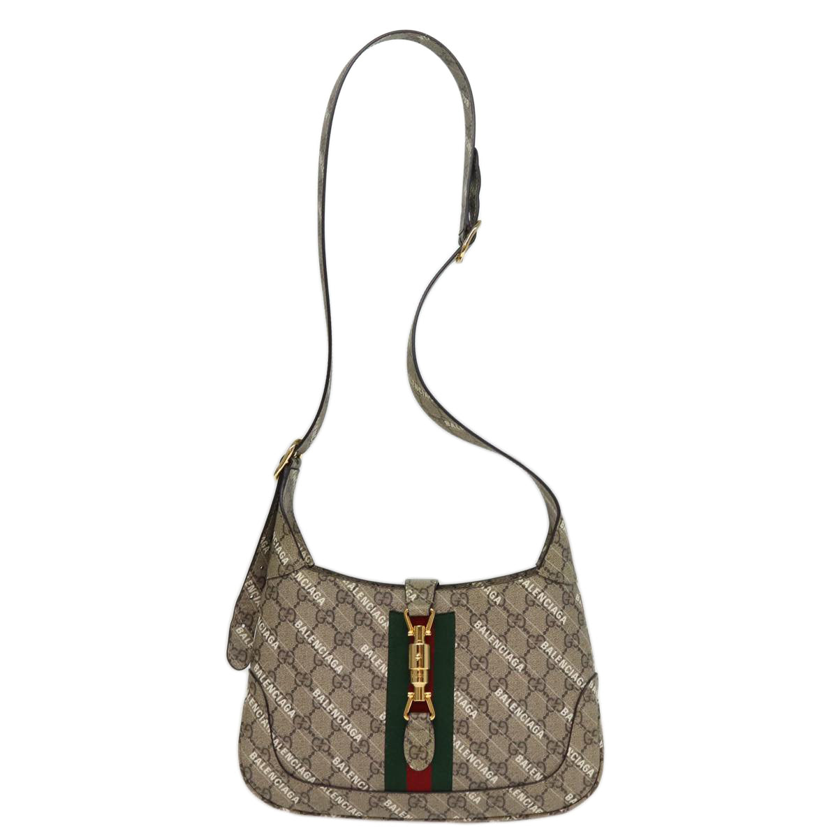 GUCCI GG Supreme Web Sherry Line Jackie Bag BALENCIAGA Beige 636706 Auth 74999SAV