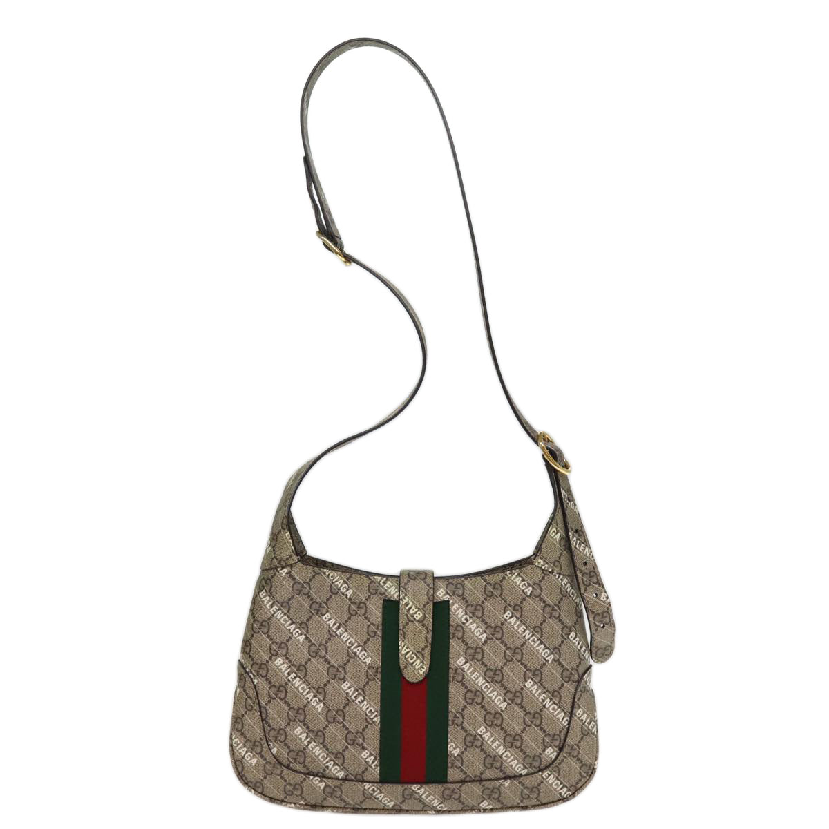 GUCCI GG Supreme Web Sherry Line Jackie Bag BALENCIAGA Beige 636706 Auth 74999SAV