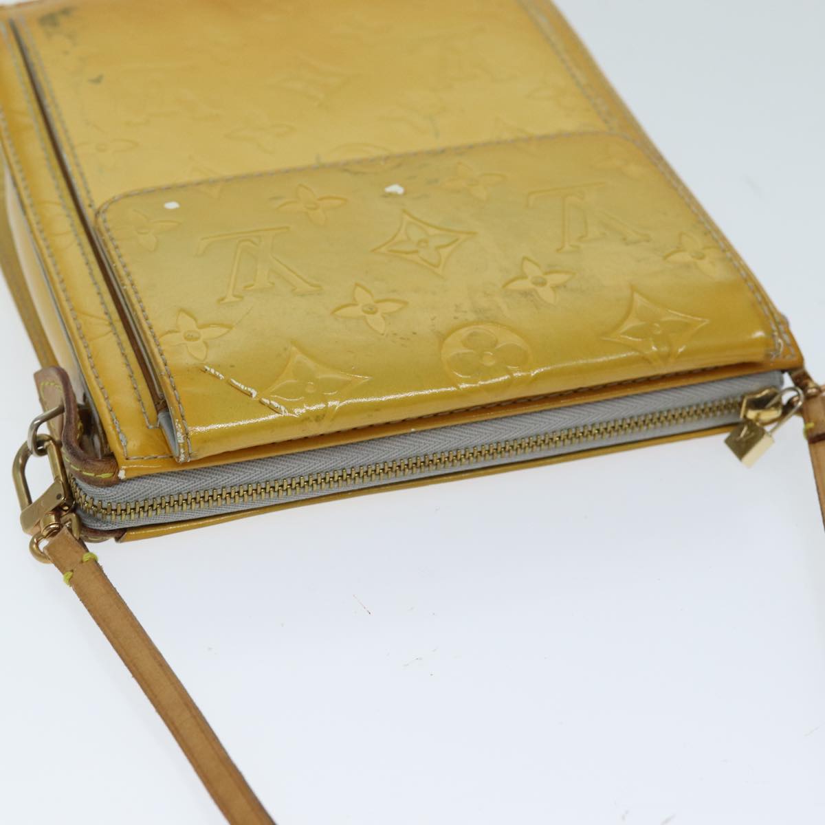 LOUIS VUITTON Monogram Vernis Motto Accessory Pouch Gris M91030 LV Auth 75041