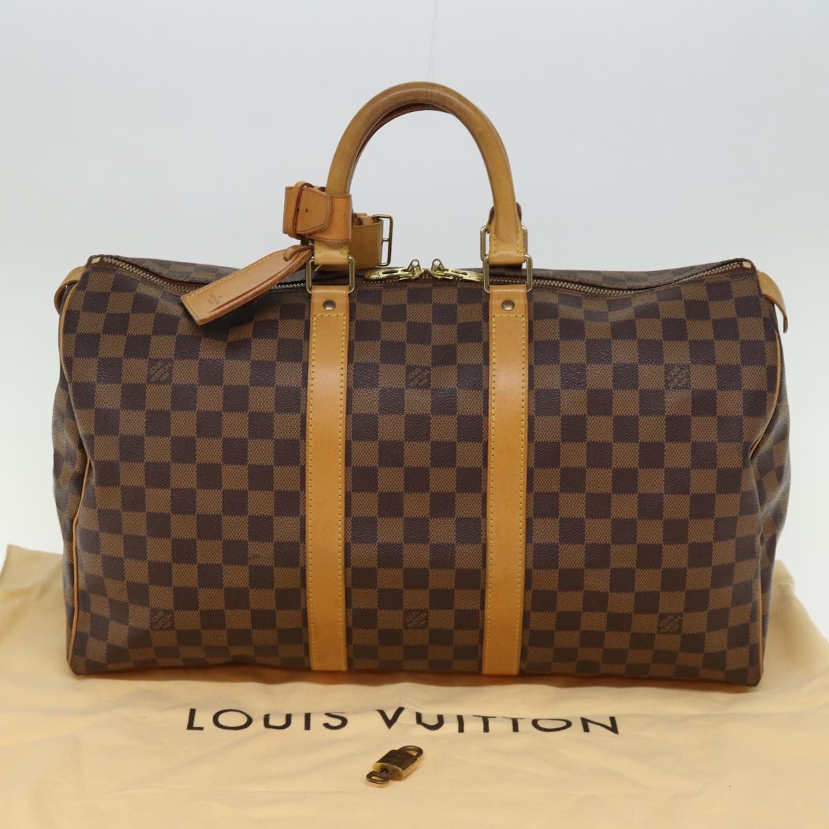 LOUIS VUITTON Damier Ebene Keepall 45 Boston Bag LV Auth 75198AV