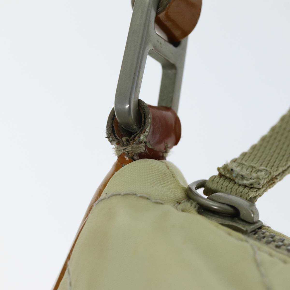 PRADA Shoulder Bag Nylon Enamel Beige Brown Auth 75216