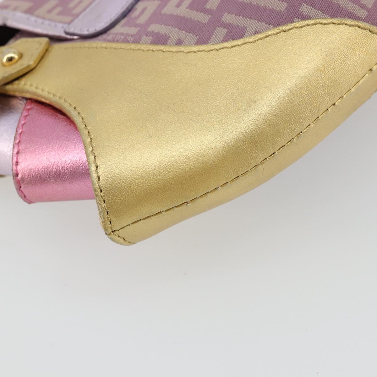 FENDI Zucchino Canvas Shoulder Bag Pink Gold Auth 75222