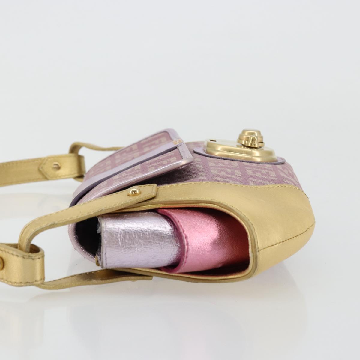 FENDI Zucchino Canvas Shoulder Bag Pink Gold Auth 75222