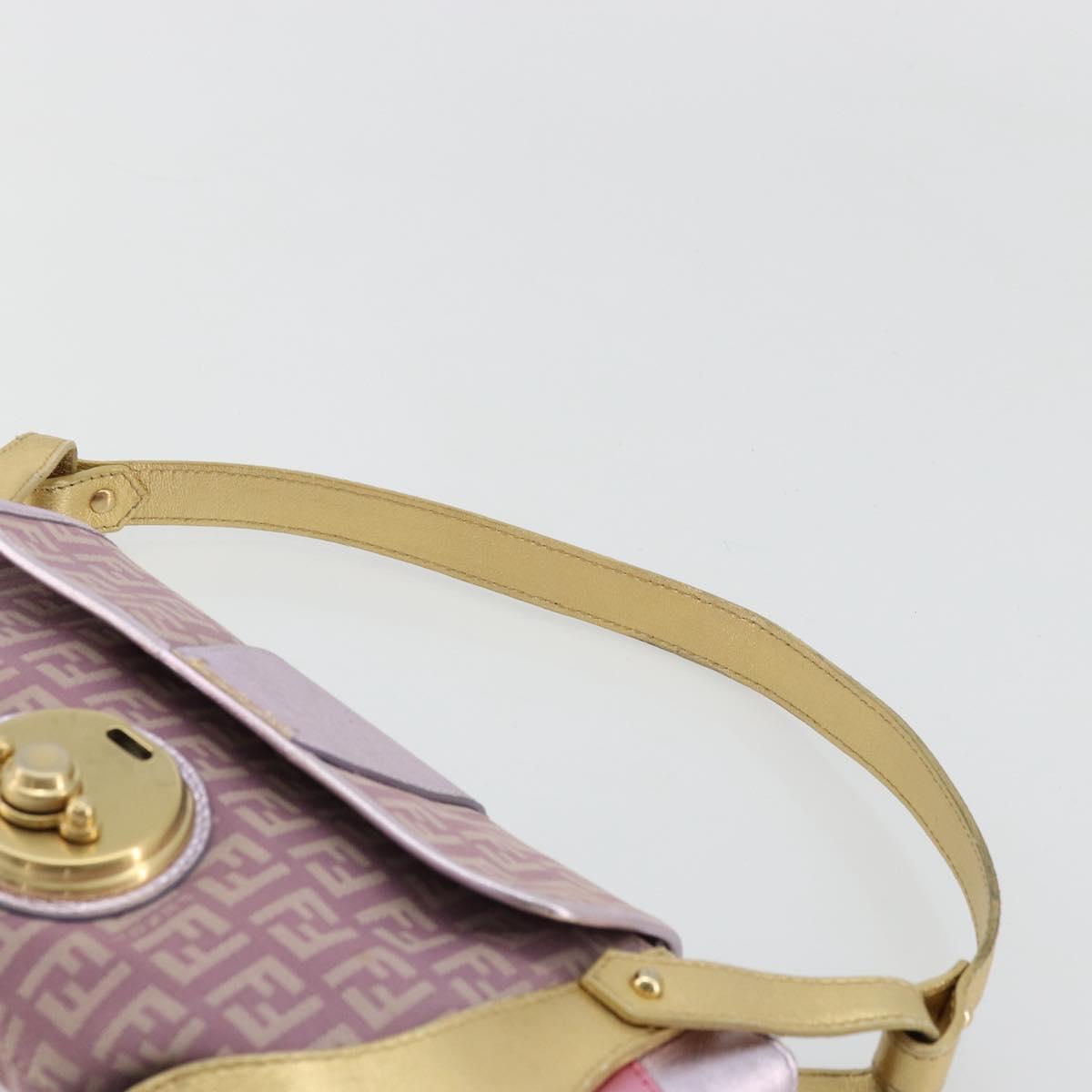 FENDI Zucchino Canvas Shoulder Bag Pink Gold Auth 75222