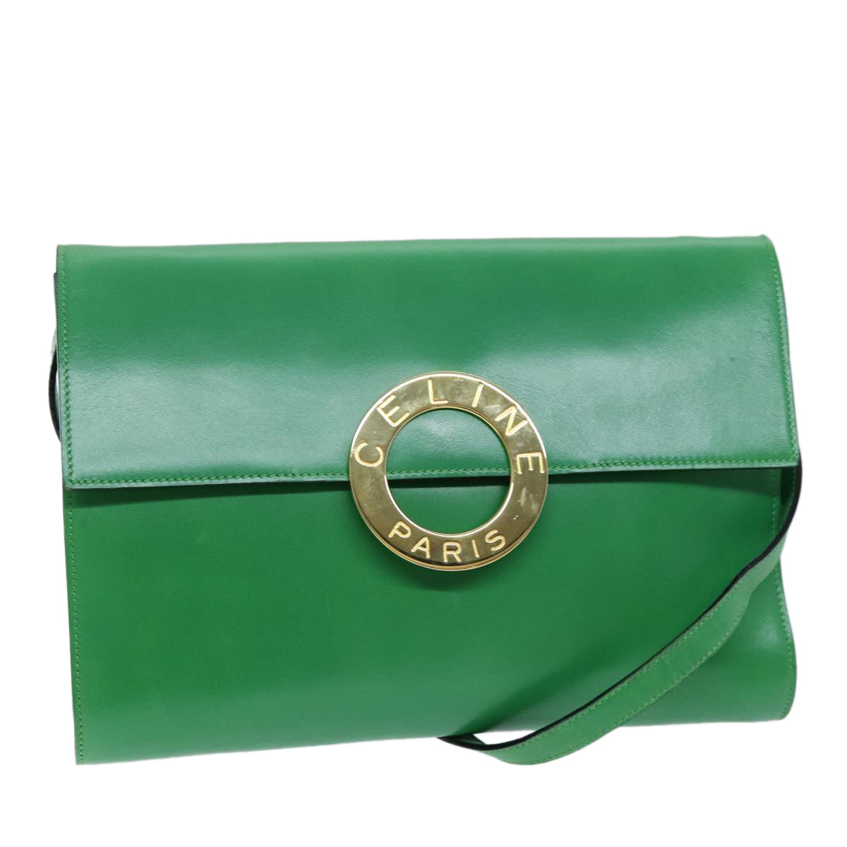 CELINE Shoulder Bag Leather Green Auth 75227AV