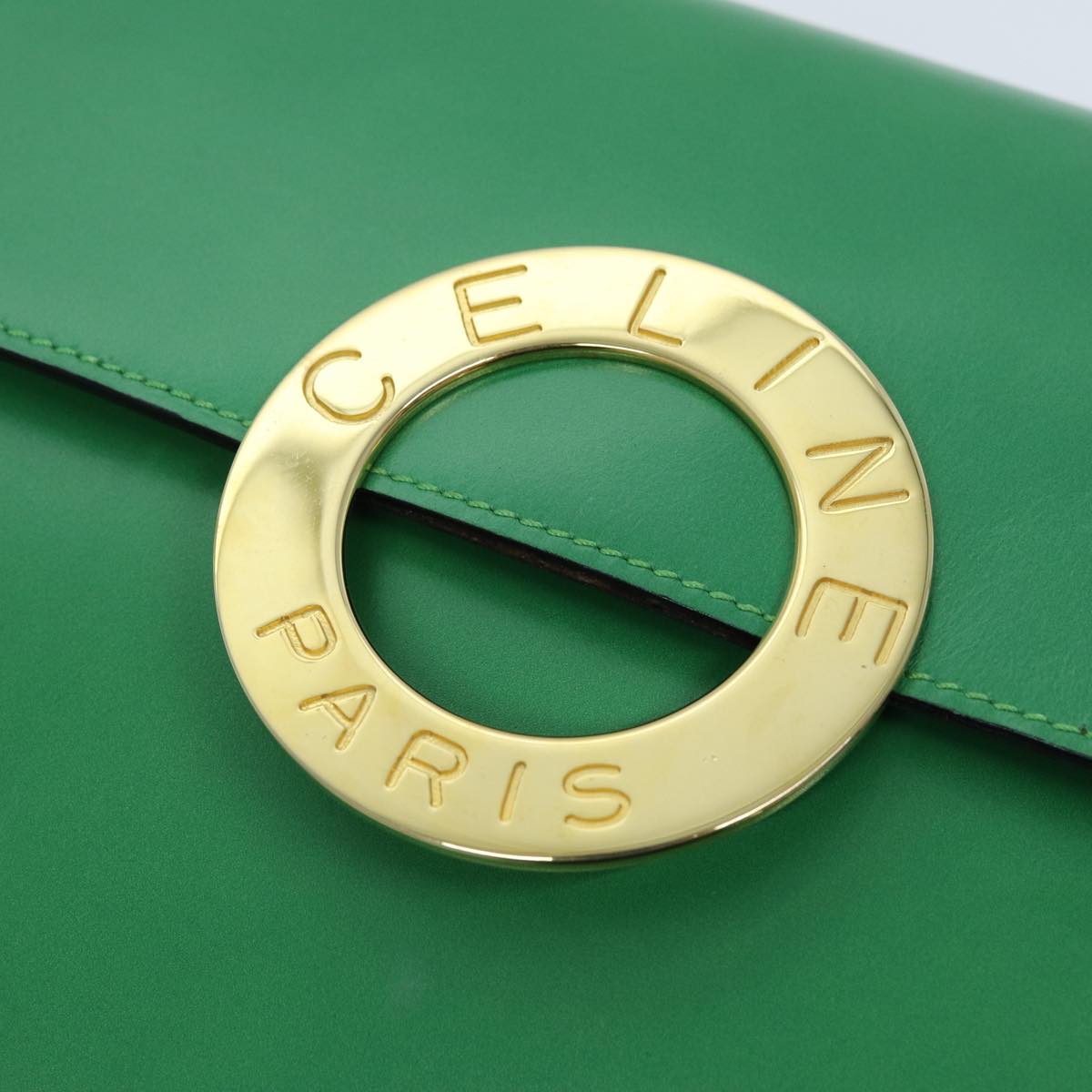 CELINE Shoulder Bag Leather Green Auth 75227AV