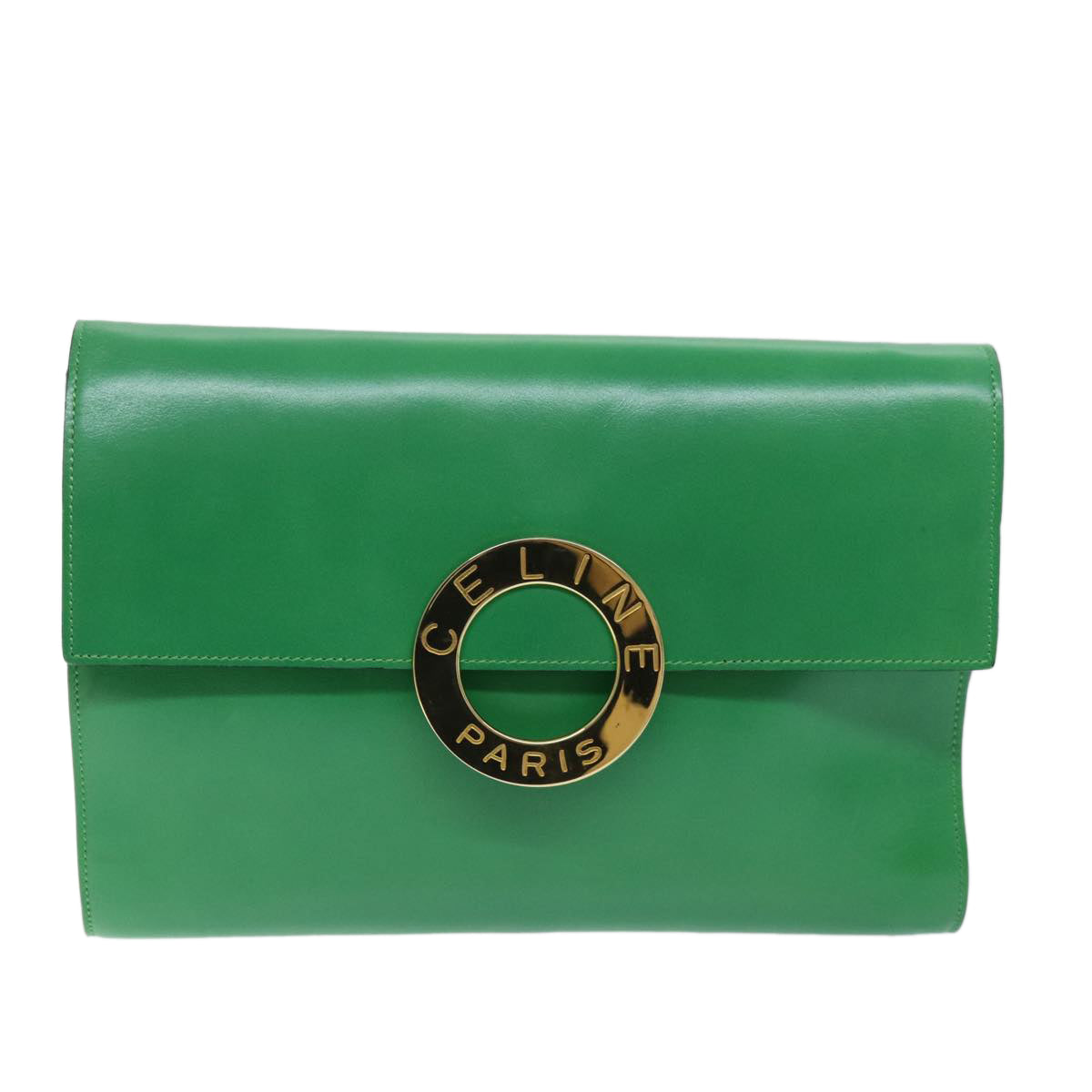 CELINE Shoulder Bag Leather Green Auth 75227AV