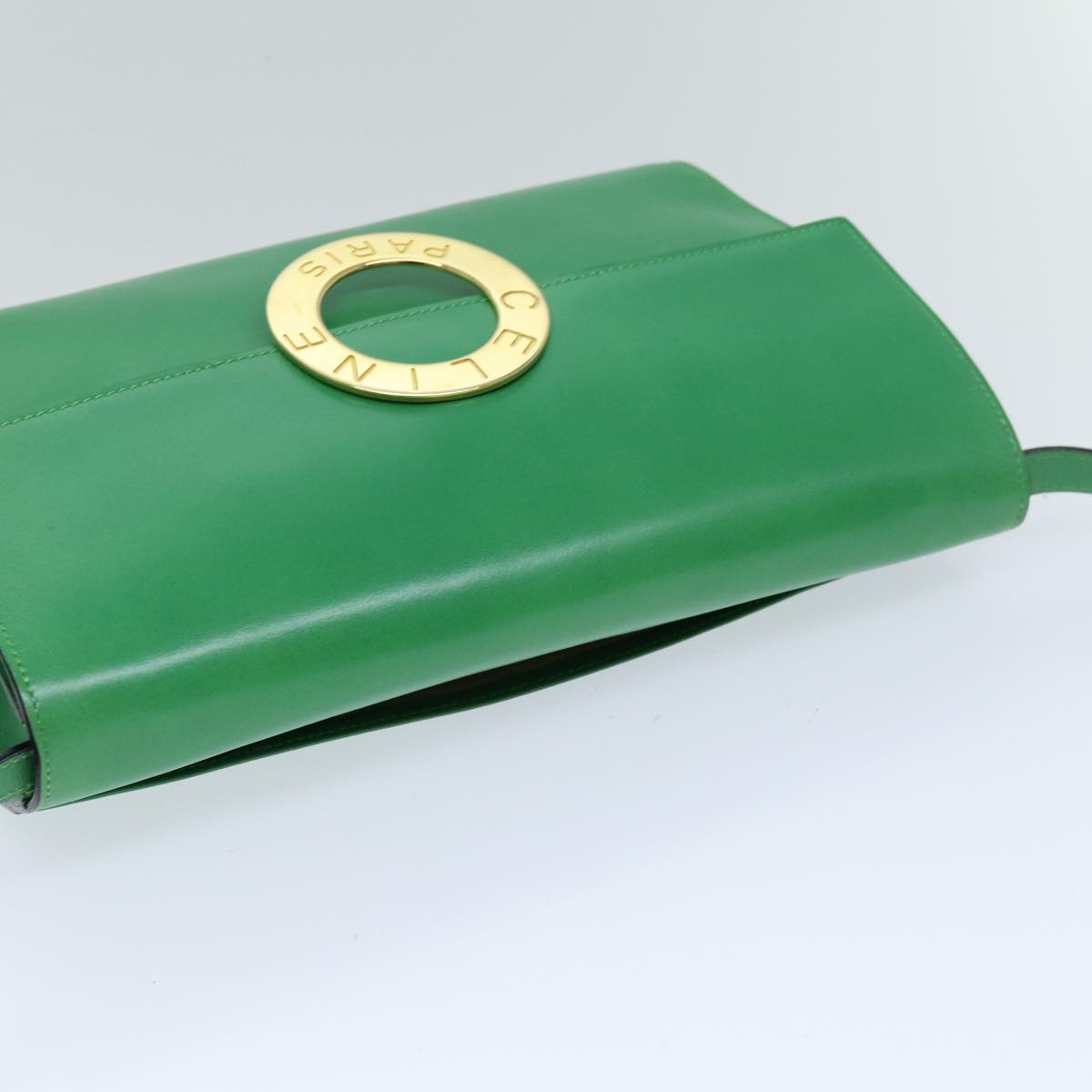 CELINE Shoulder Bag Leather Green Auth 75227AV
