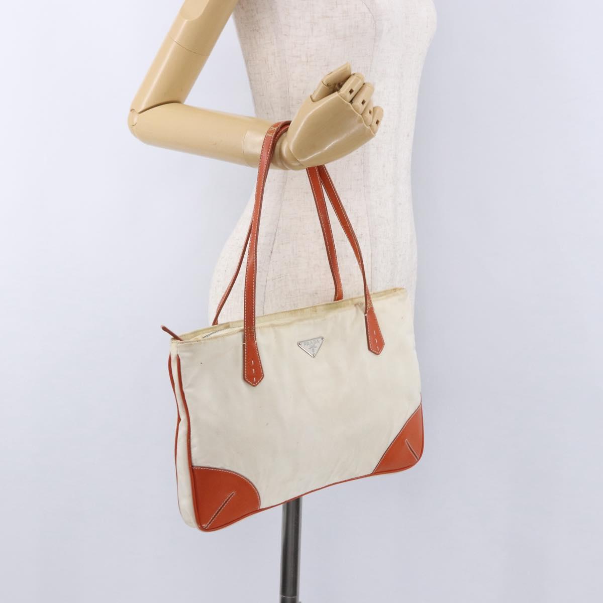 PRADA Tote Bag Nylon Beige Orange Auth 75334