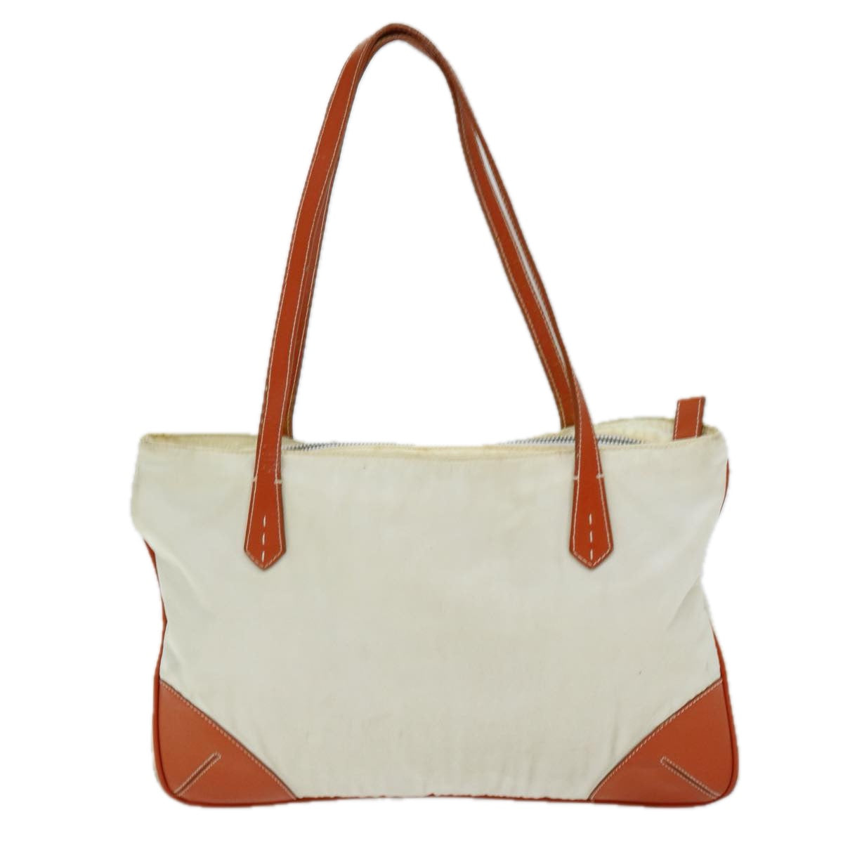 PRADA Tote Bag Nylon Beige Orange Auth 75334