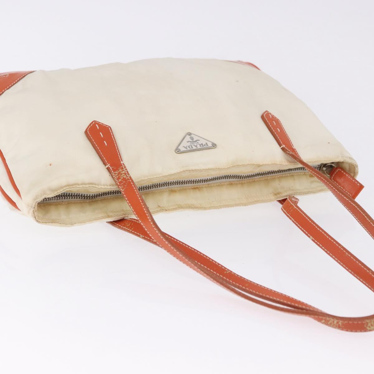 PRADA Tote Bag Nylon Beige Orange Auth 75334