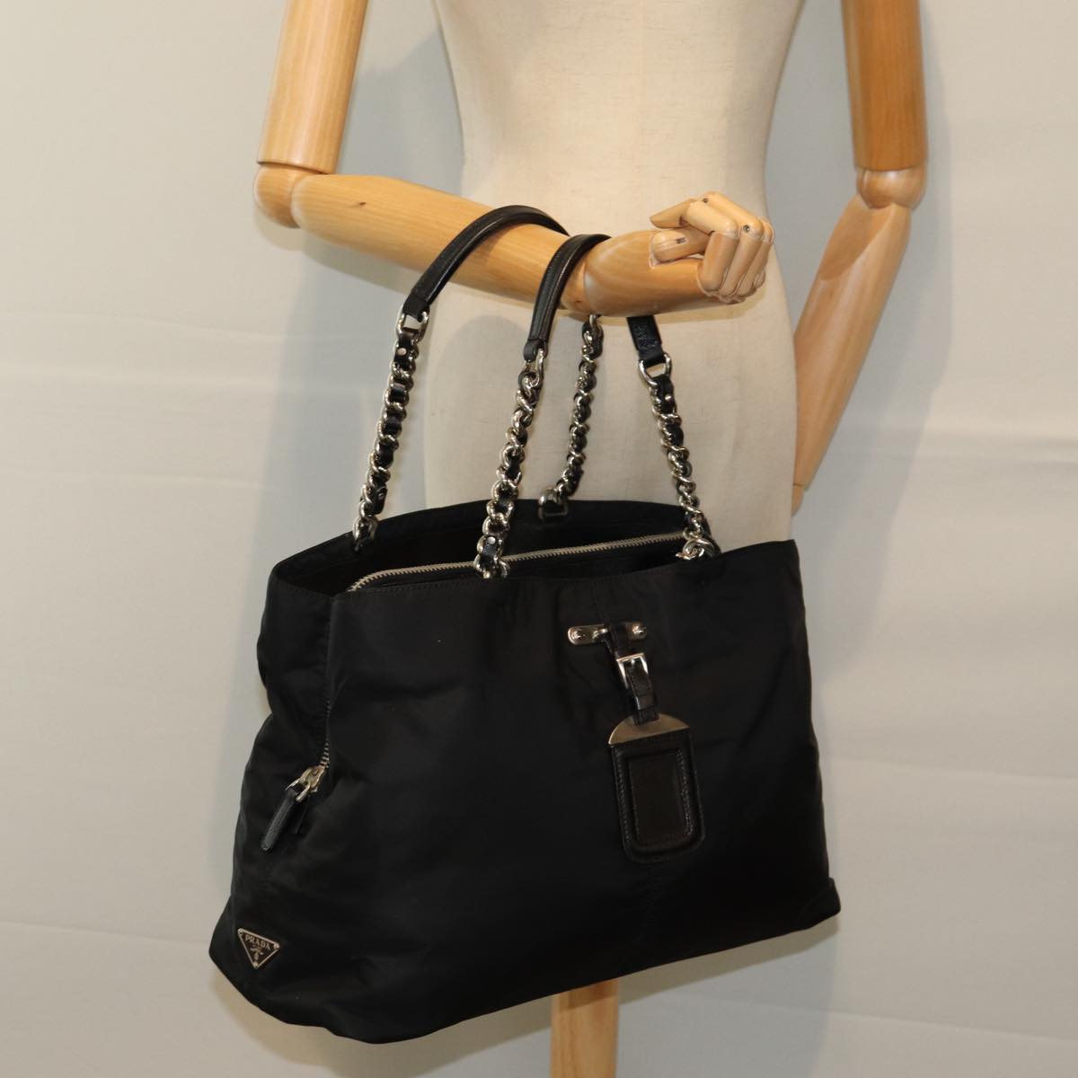 PRADA Tote Bag Nylon Black Auth 75367