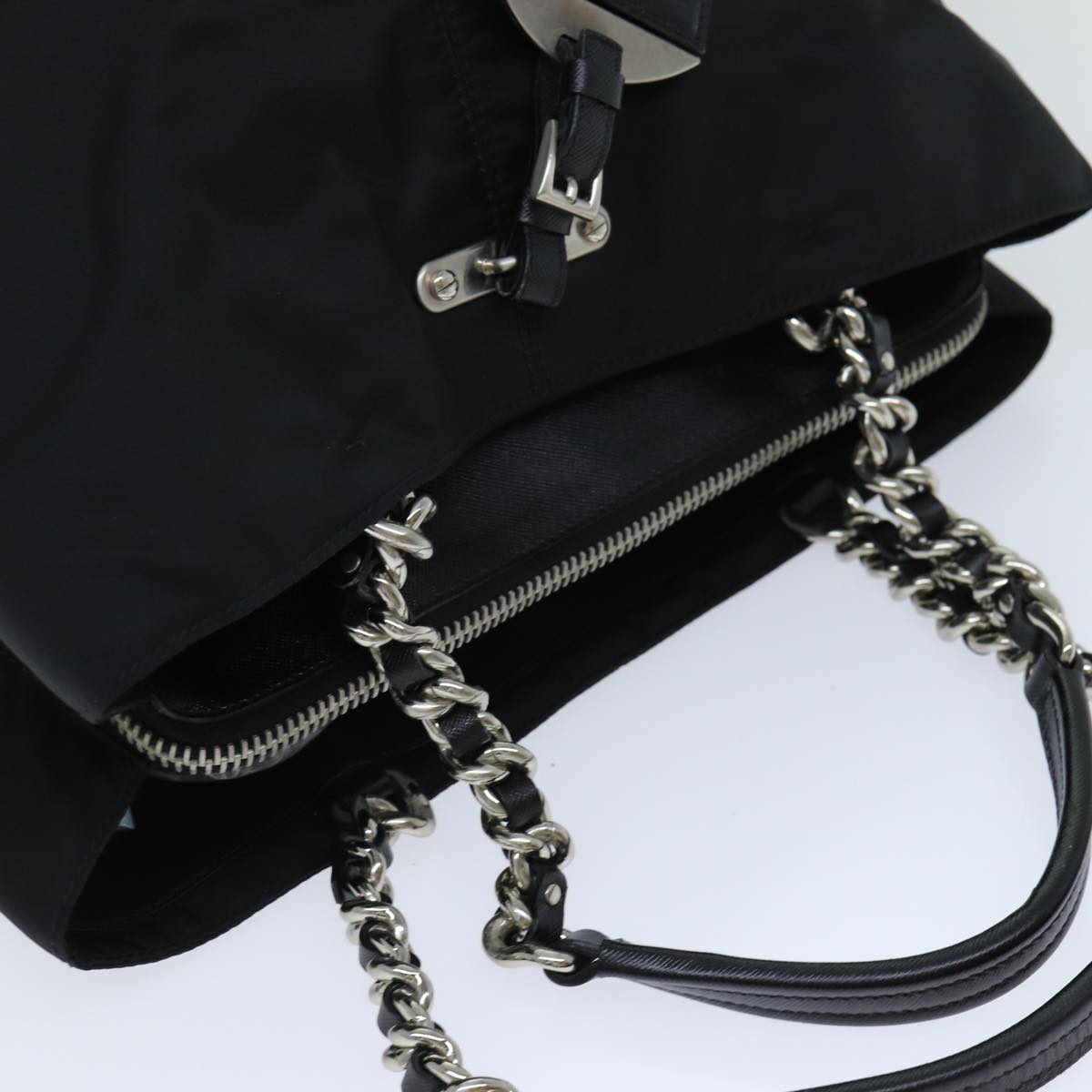 PRADA Tote Bag Nylon Black Auth 75367