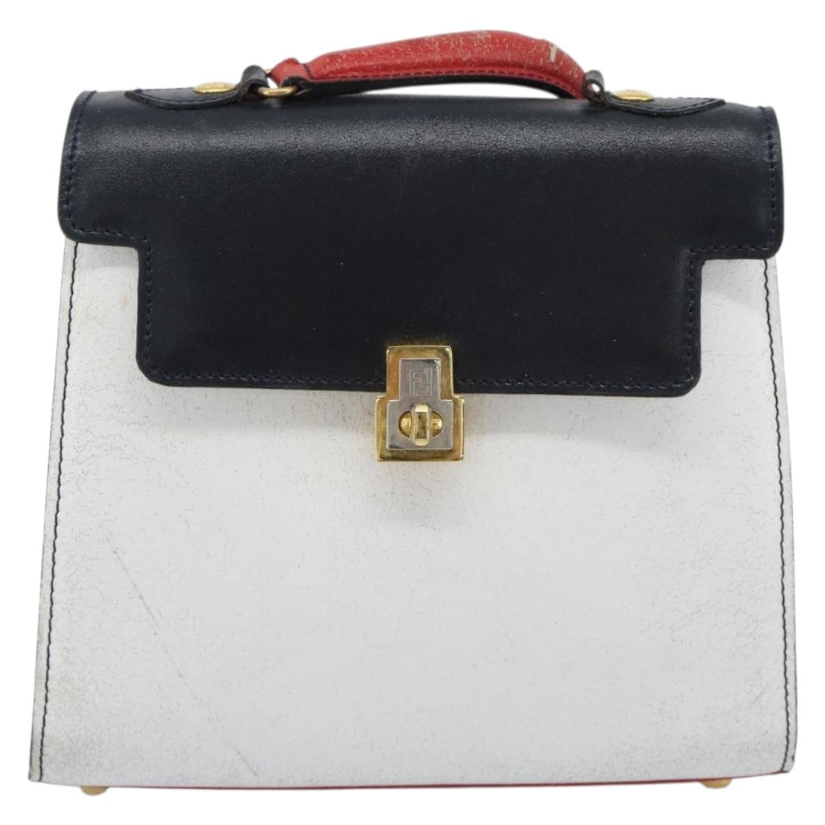 FENDI Hand Bag Leather White Auth 75458