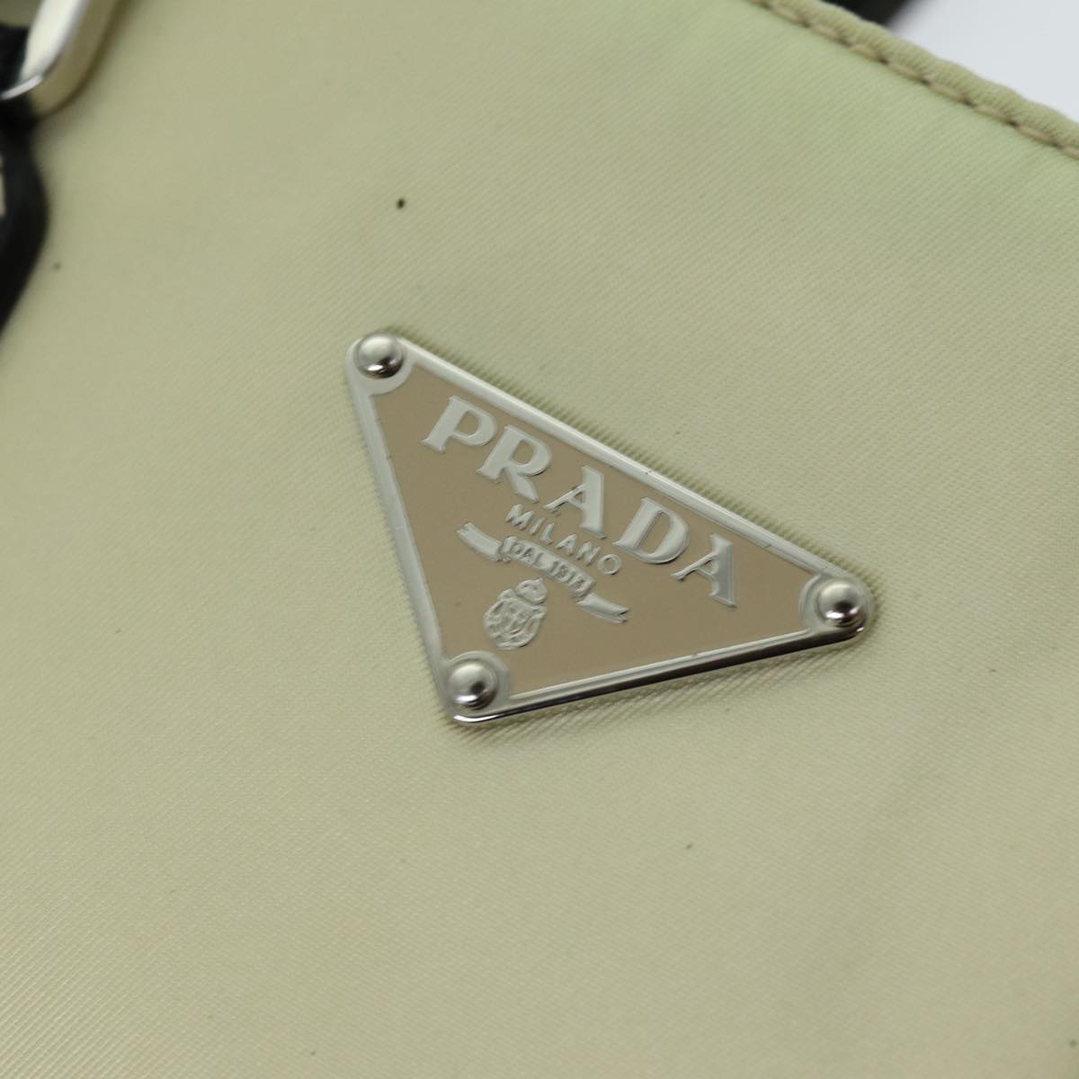 PRADA Hand Bag Nylon Cream Auth 75644