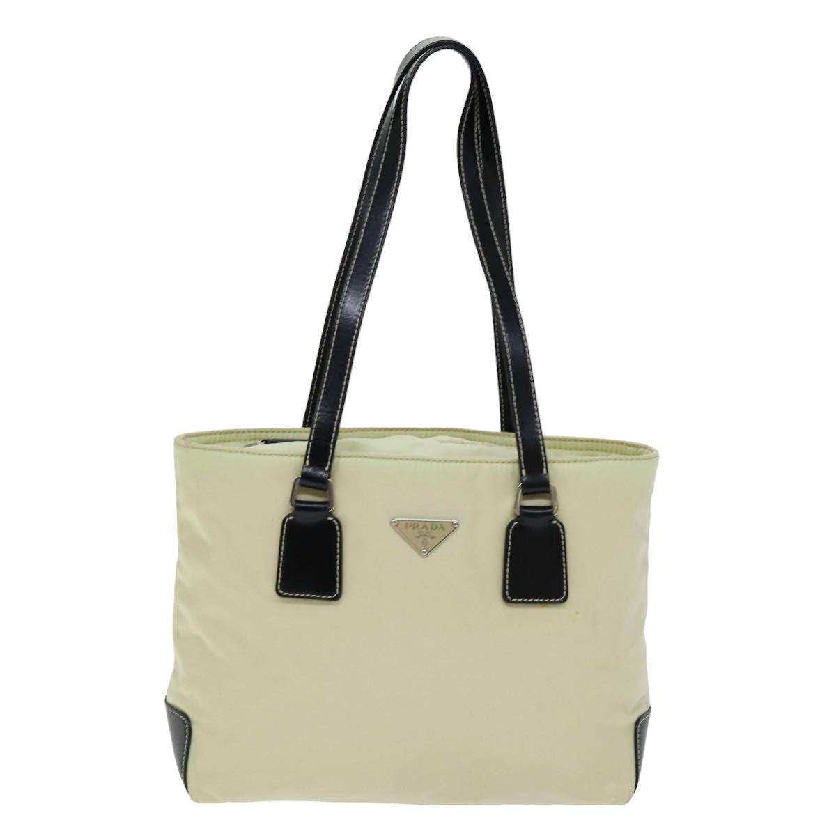 PRADA Hand Bag Nylon Cream Auth 75644