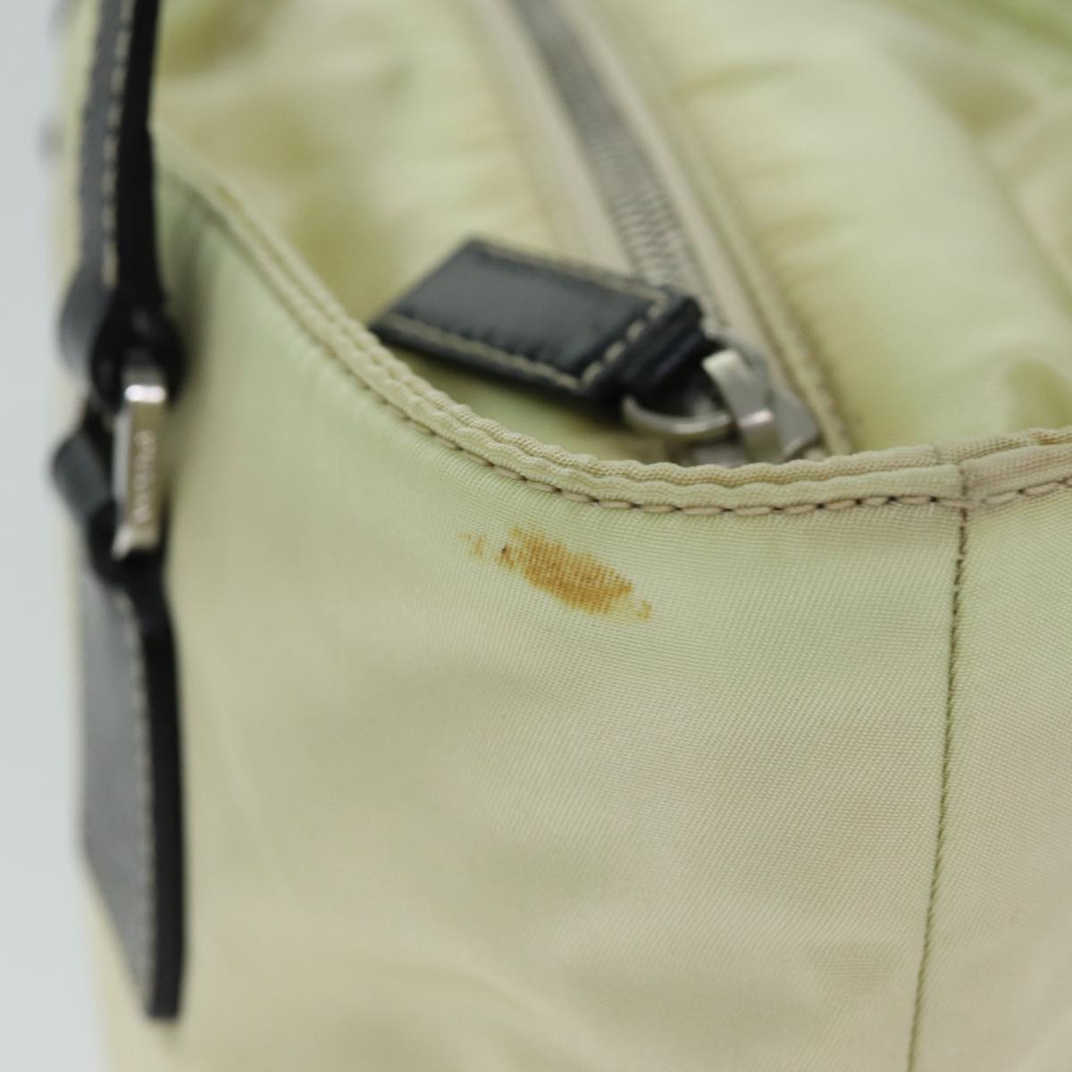 PRADA Hand Bag Nylon Cream Auth 75644