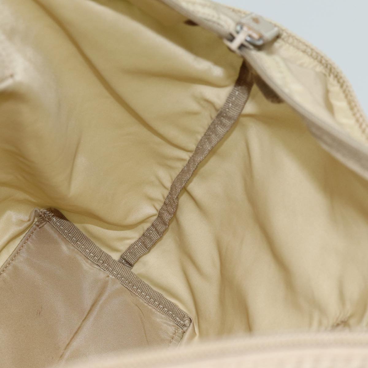 PRADA Tote Bag Nylon Beige Auth 75668