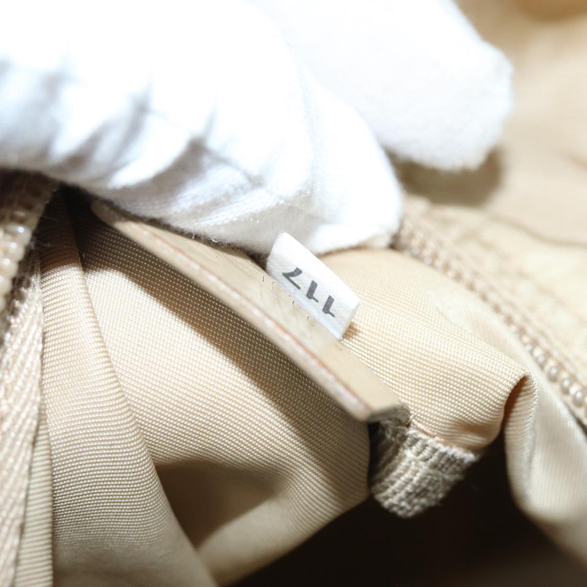 PRADA Tote Bag Nylon Beige Auth 75668