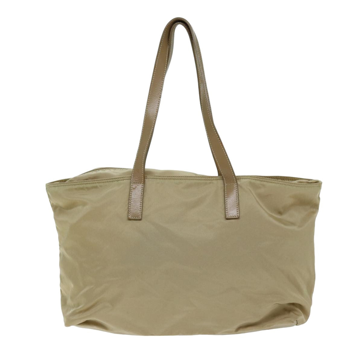 PRADA Tote Bag Nylon Beige Auth 75668