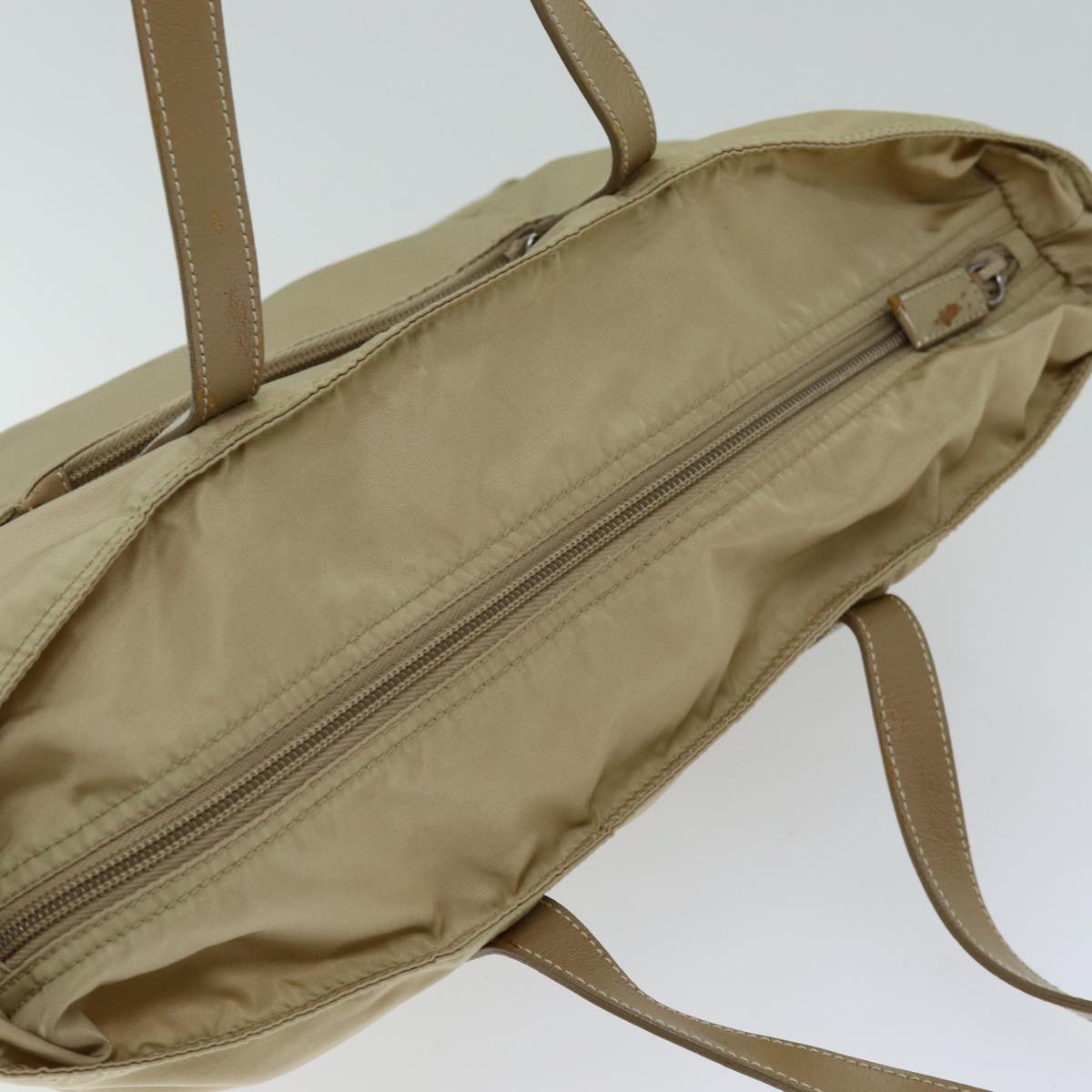 PRADA Tote Bag Nylon Beige Auth 75668
