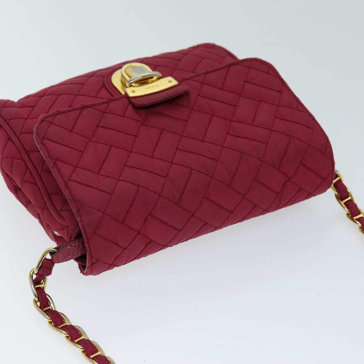 PRADA Chain Shoulder Bag Nylon Pink Auth 75800