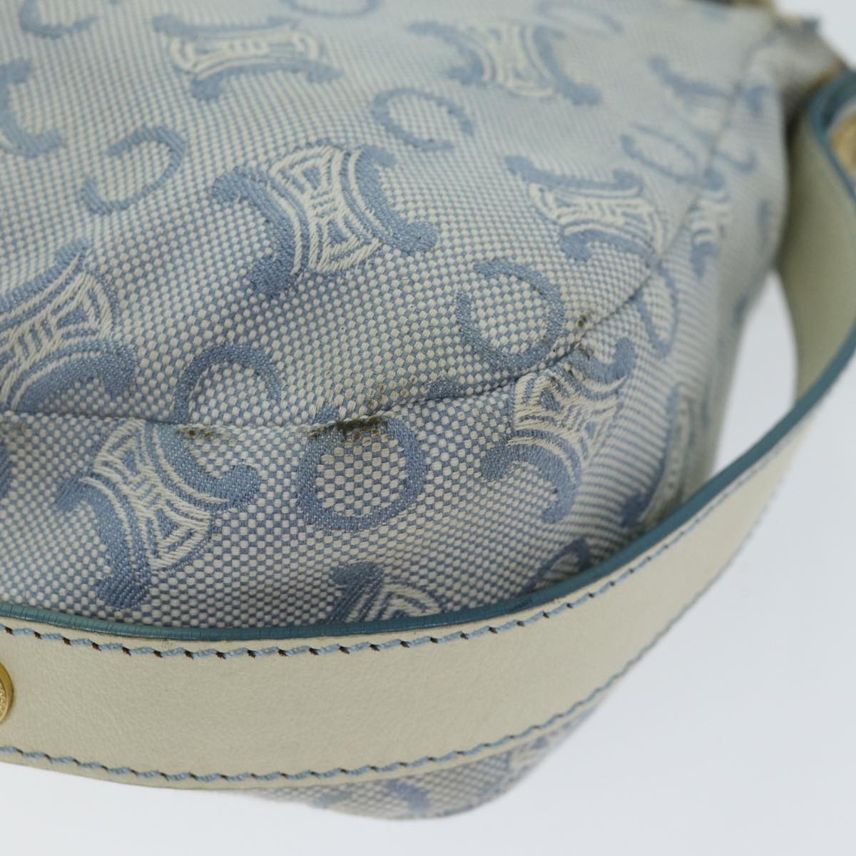 CELINE C Macadam Canvas Shoulder Bag Light Blue Auth 75808
