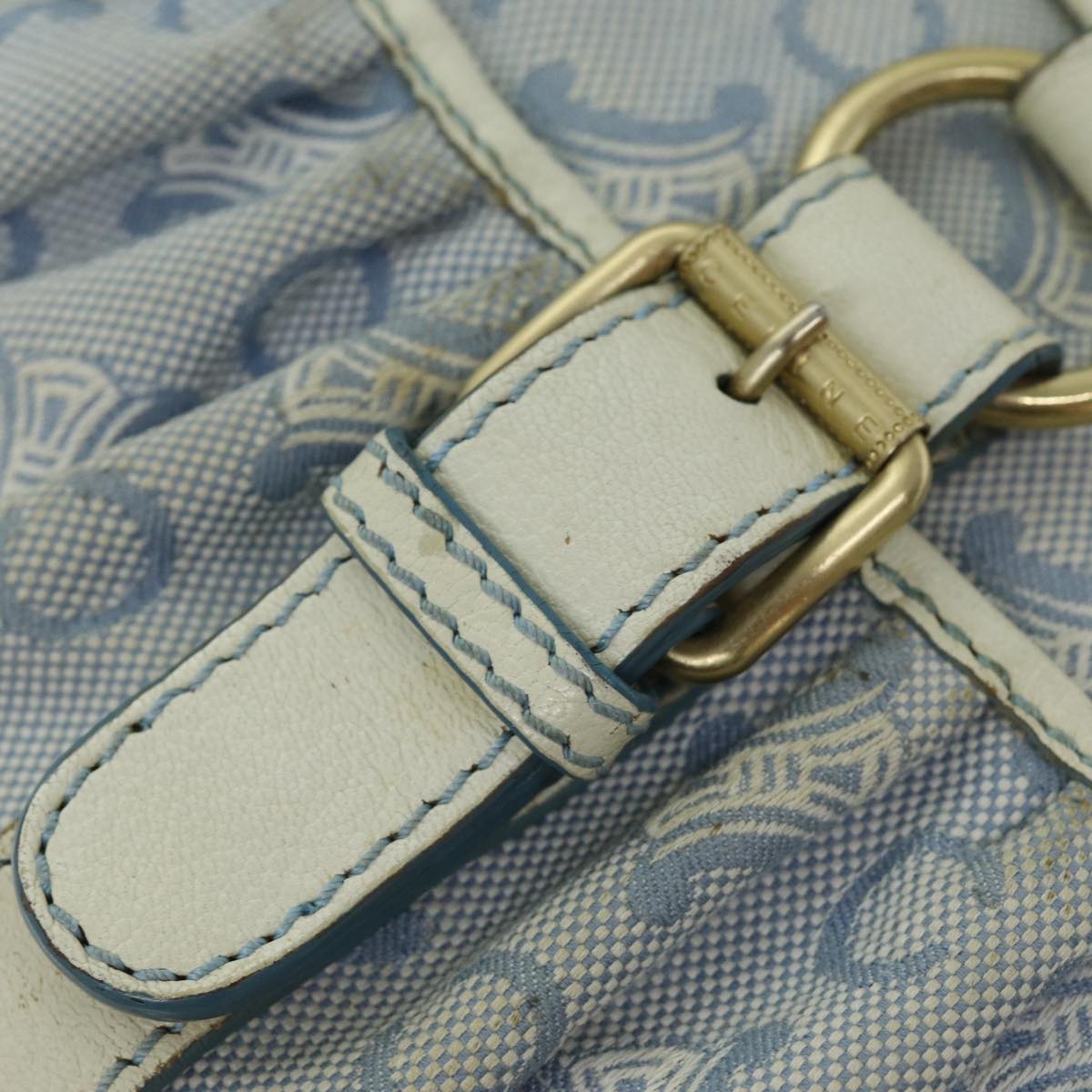 CELINE C Macadam Canvas Shoulder Bag Light Blue Auth 75808