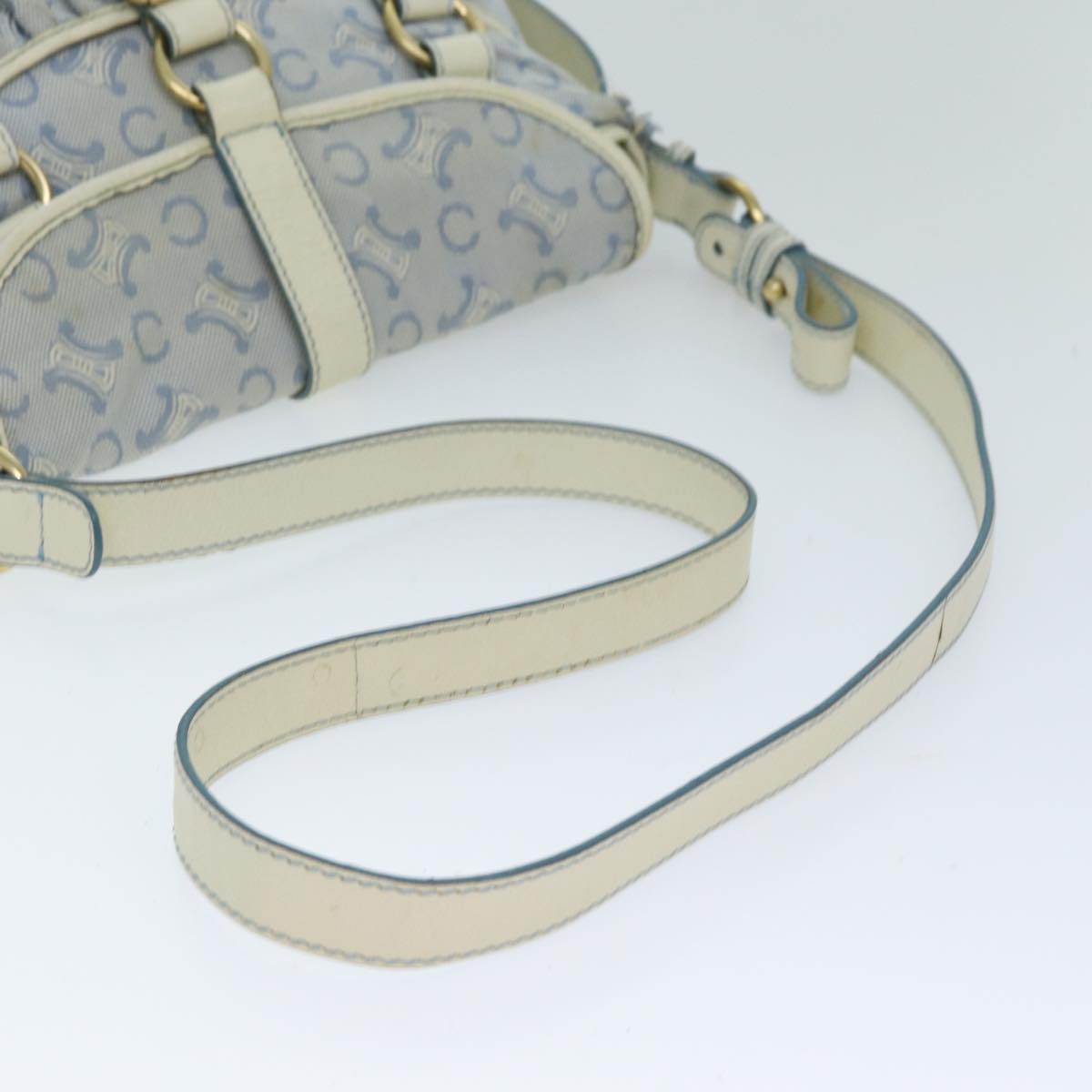 CELINE C Macadam Canvas Shoulder Bag Light Blue Auth 75808