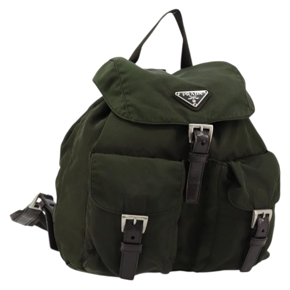 PRADA Backpack Nylon Khaki Dark Brown Auth 75827