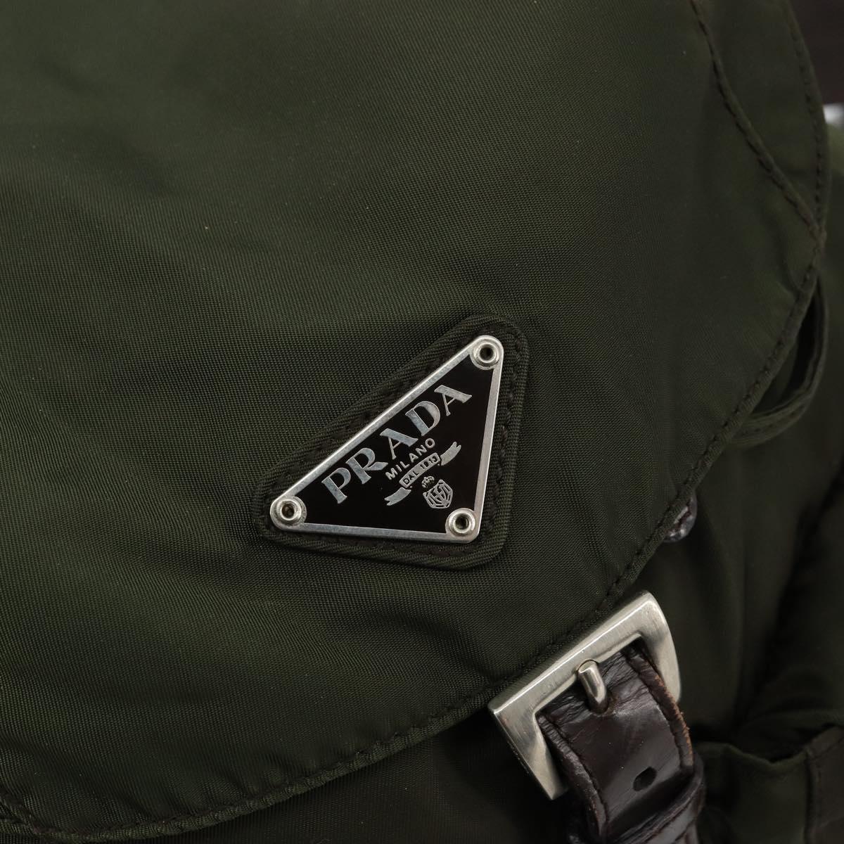 PRADA Backpack Nylon Khaki Dark Brown Auth 75827