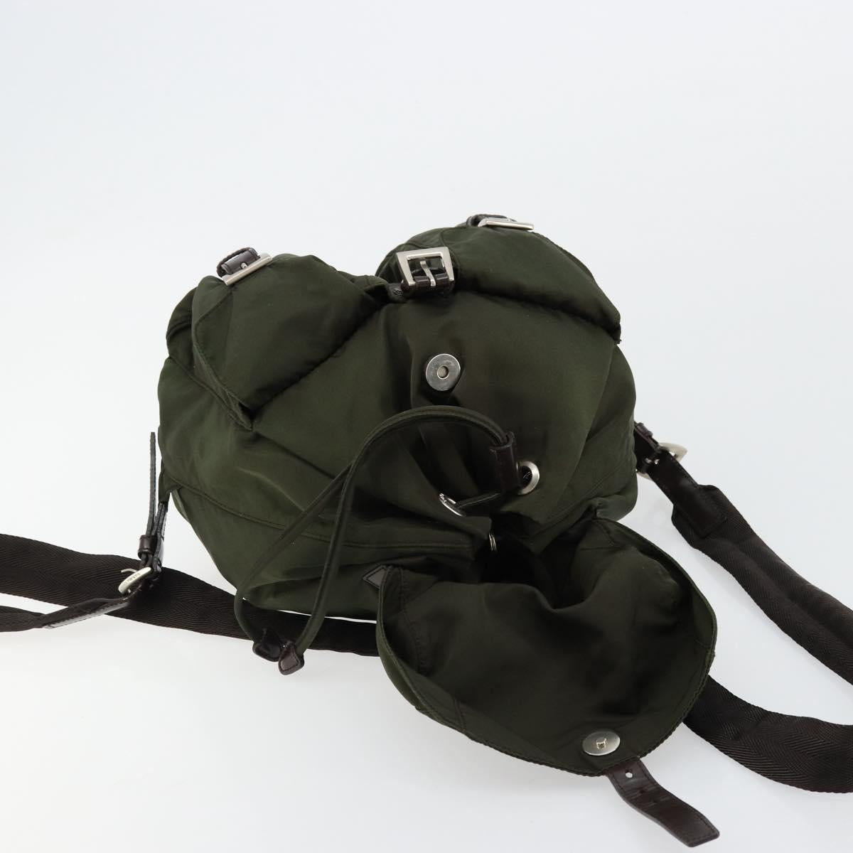PRADA Backpack Nylon Khaki Dark Brown Auth 75827