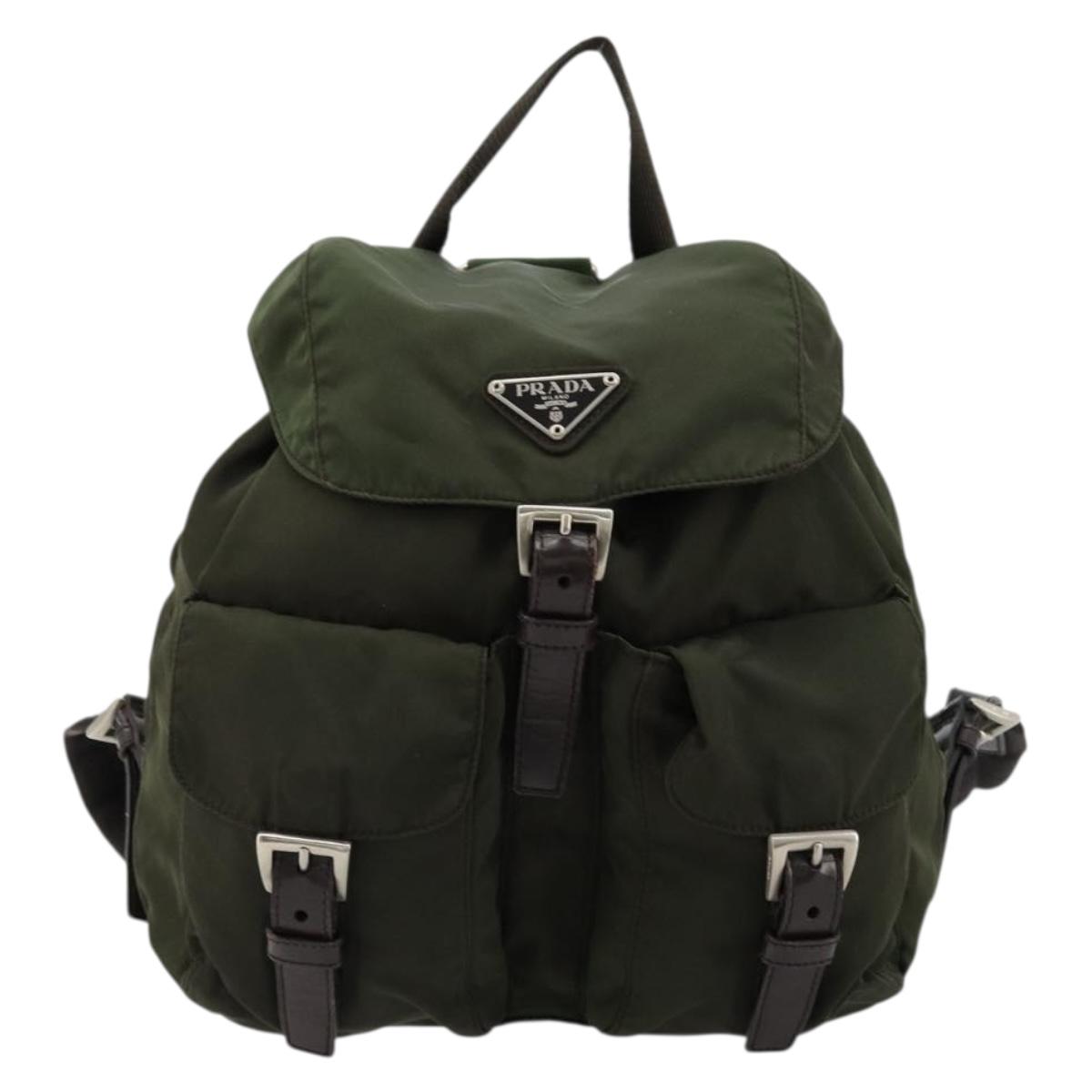 PRADA Backpack Nylon Khaki Dark Brown Auth 75827