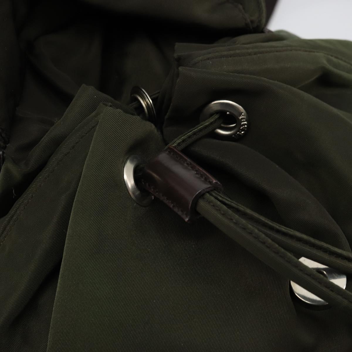 PRADA Backpack Nylon Khaki Dark Brown Auth 75827