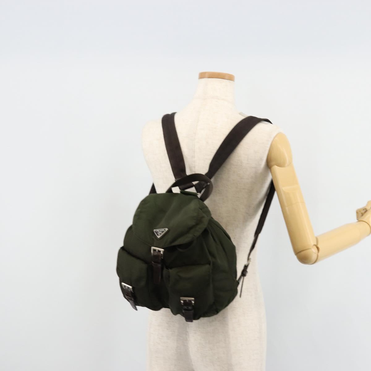 PRADA Backpack Nylon Khaki Dark Brown Auth 75827