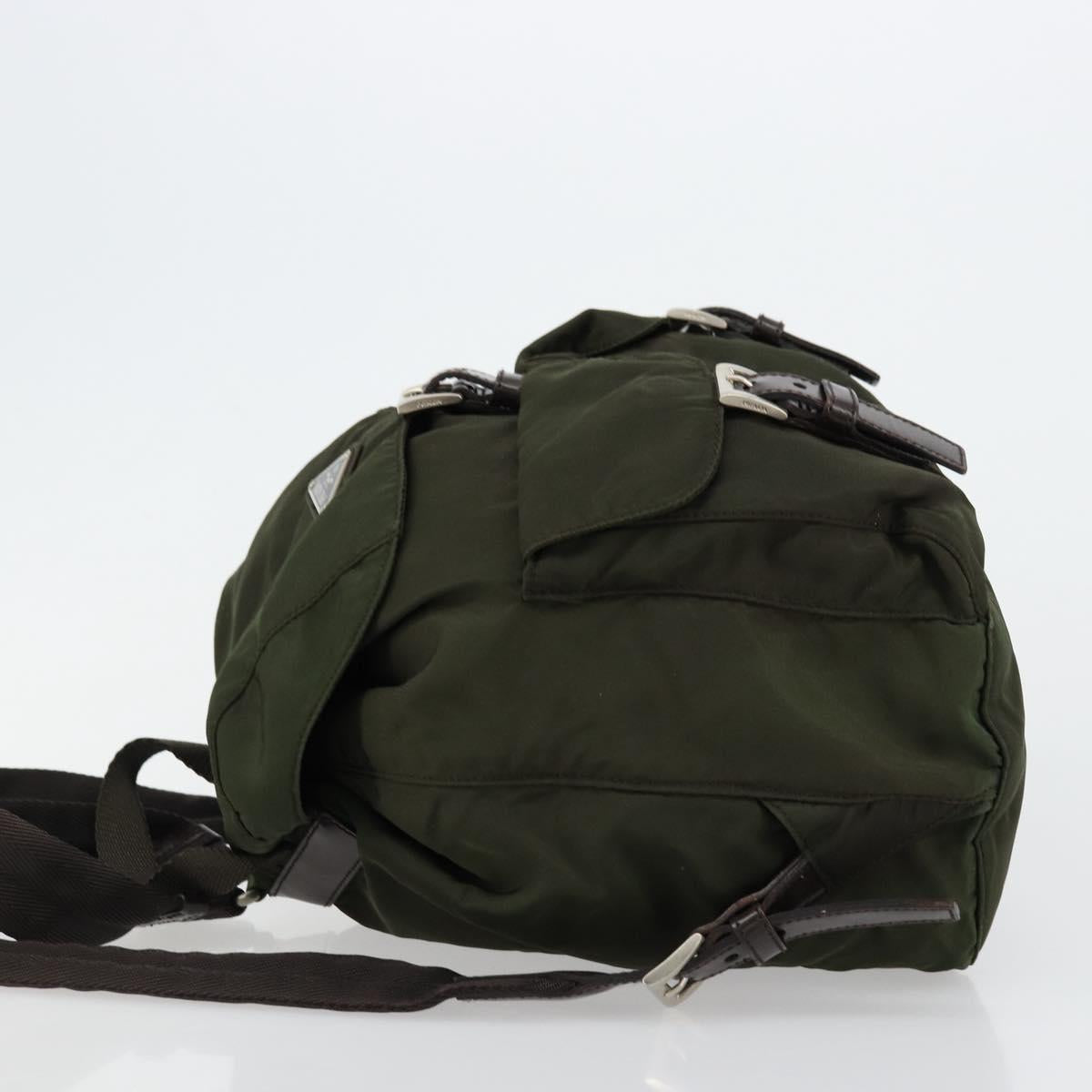 PRADA Backpack Nylon Khaki Dark Brown Auth 75827