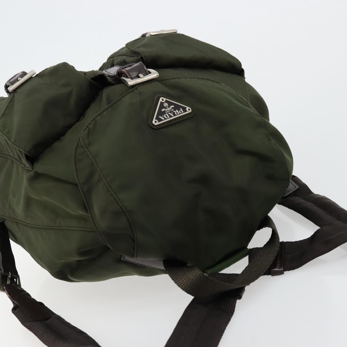 PRADA Backpack Nylon Khaki Dark Brown Auth 75827