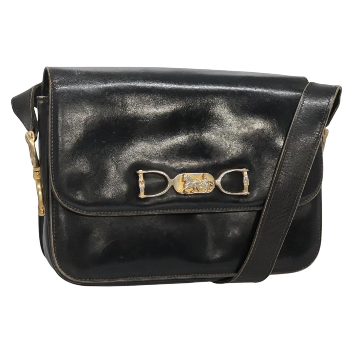 CELINE Shoulder Bag Leather Black Auth 76080
