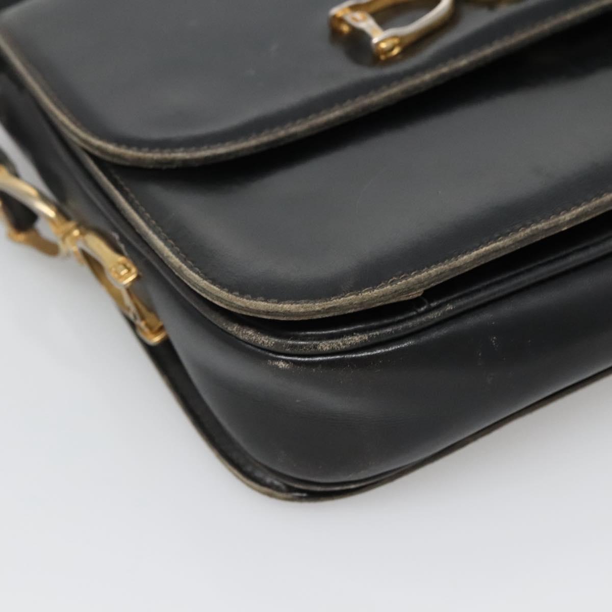 CELINE Shoulder Bag Leather Black Auth 76080
