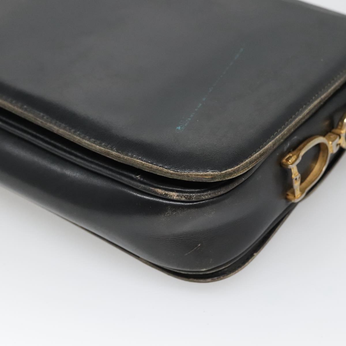 CELINE Shoulder Bag Leather Black Auth 76080