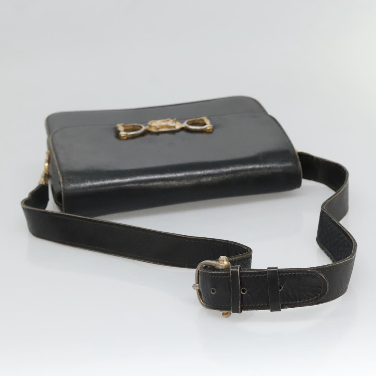 CELINE Shoulder Bag Leather Black Auth 76080