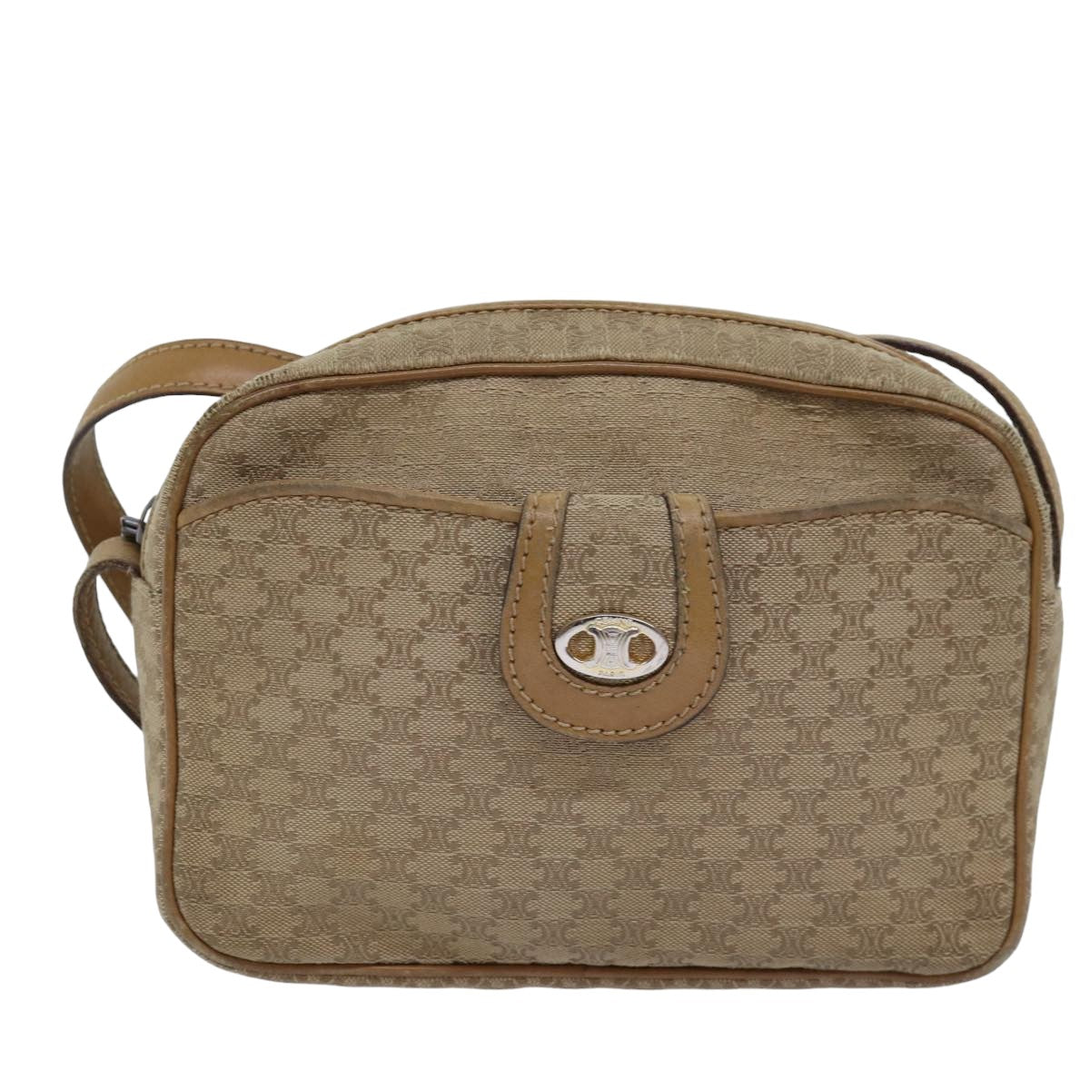 CELINE Macadam Canvas Shoulder Bag Beige Auth 76085