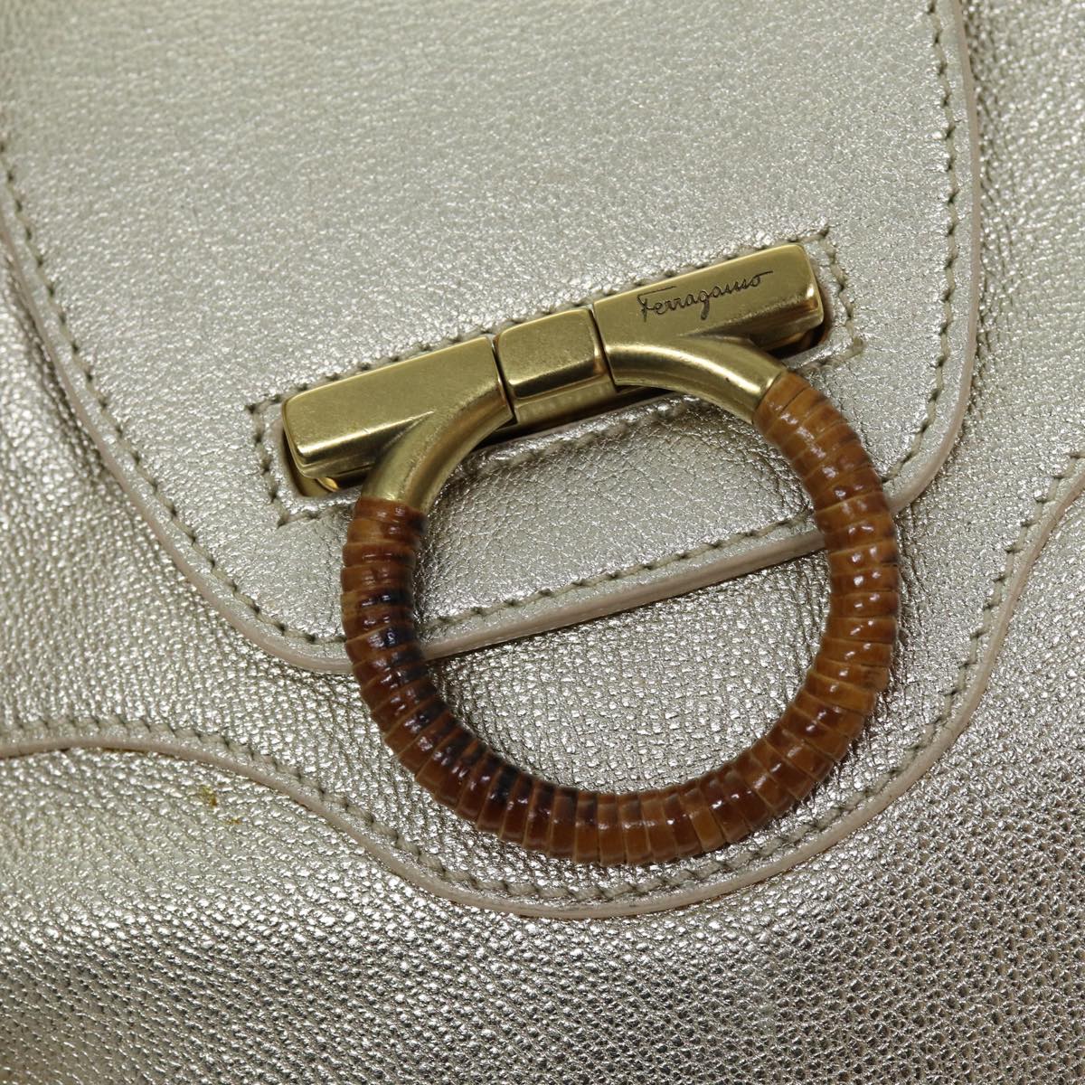 Salvatore Ferragamo Gancini Hand Bag Leather Gold Auth 76148