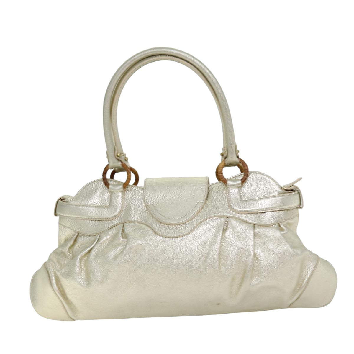 Salvatore Ferragamo Gancini Hand Bag Leather Gold Auth 76148