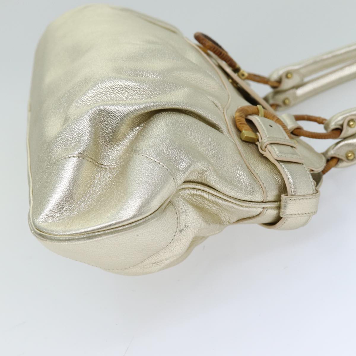 Salvatore Ferragamo Gancini Hand Bag Leather Gold Auth 76148