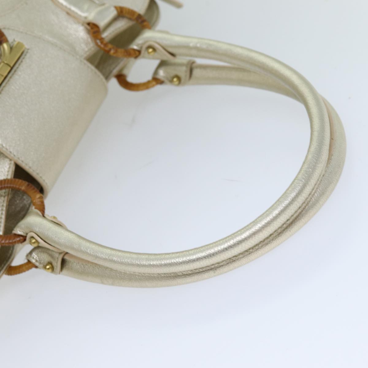 Salvatore Ferragamo Gancini Hand Bag Leather Gold Auth 76148