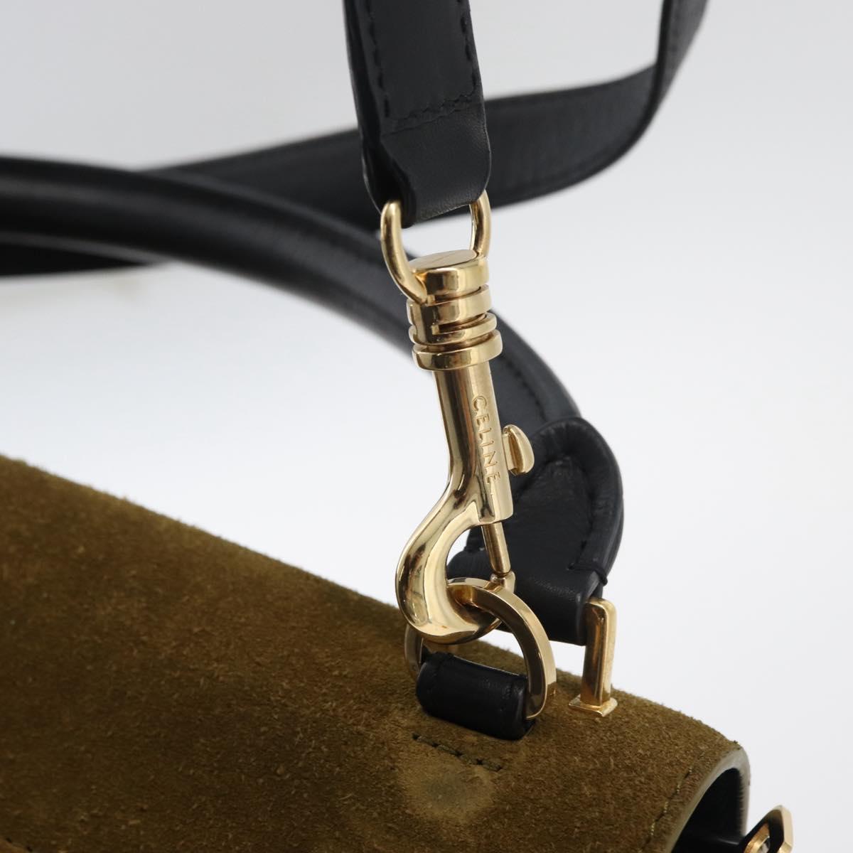 CELINE Trapeze Hand Bag Suede Leather 2way Black Khaki Auth 76216