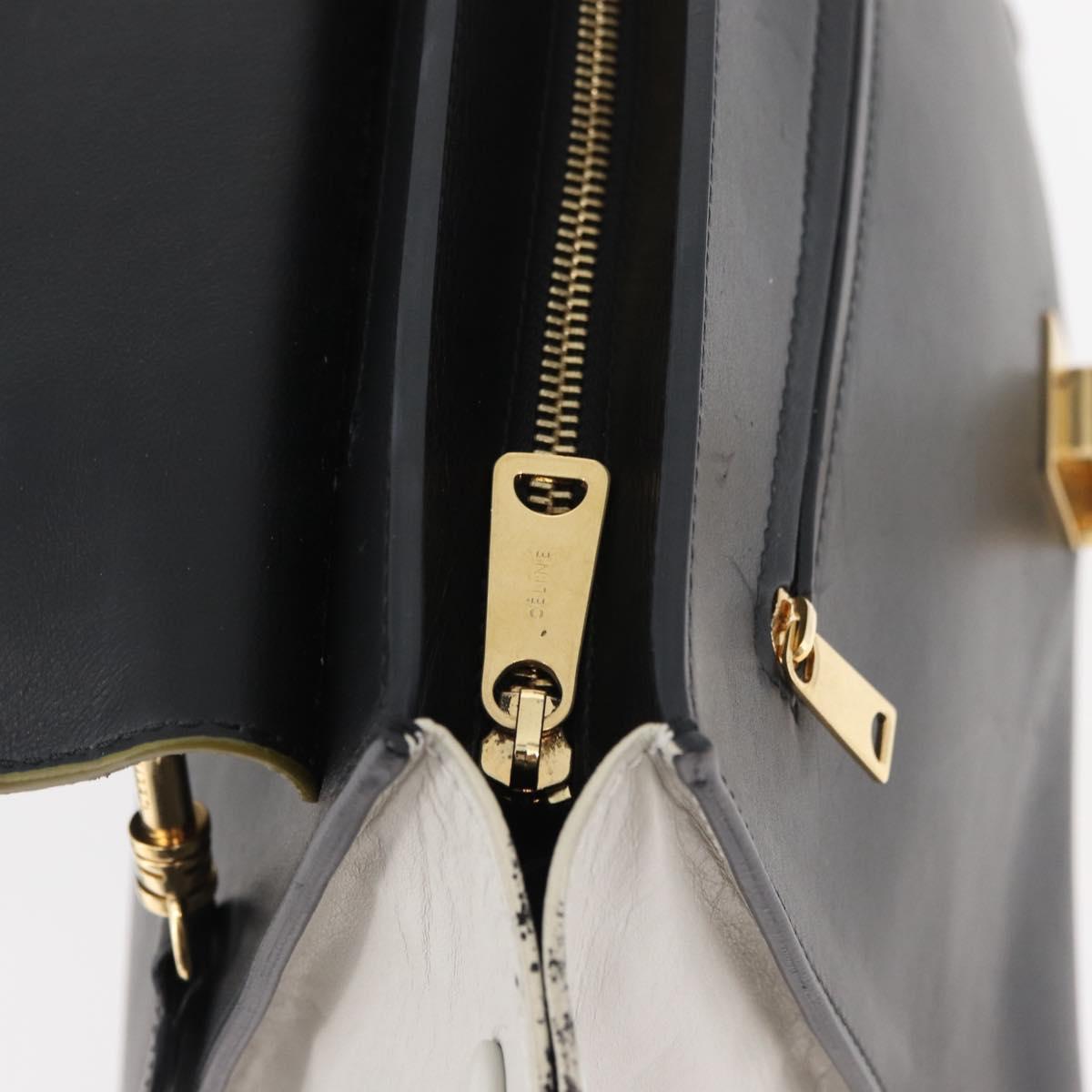 CELINE Trapeze Hand Bag Suede Leather 2way Black Khaki Auth 76216